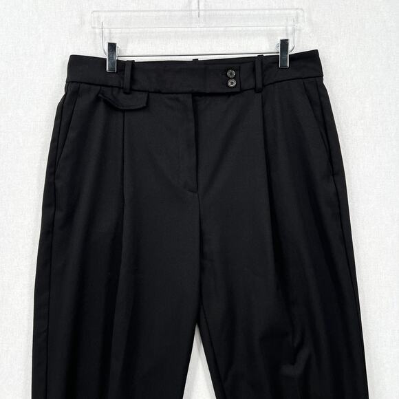REISS Black High Rise Cropped Tapered Trousers Womens 12 Black Pleat Front - Picture 7 of 16